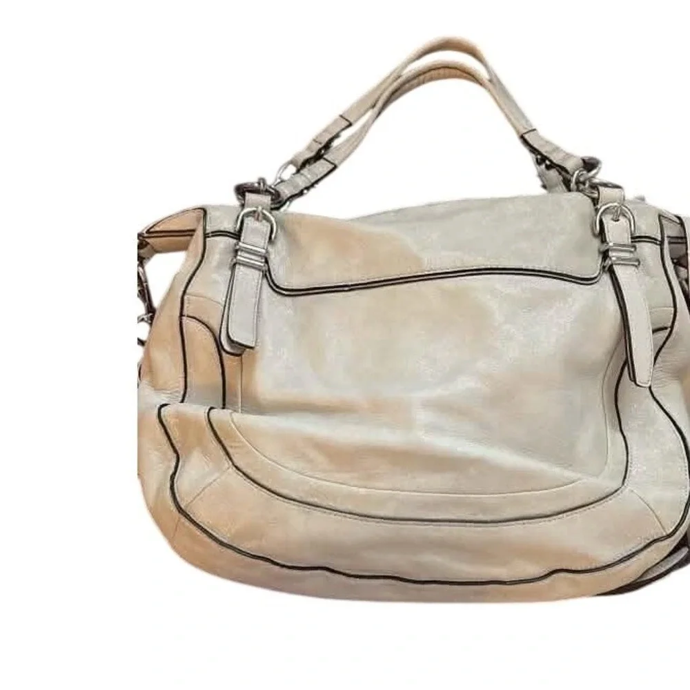 Coach Madison Lindsey Satchel Champagne Parchment Leather Handbag 18643 Mens